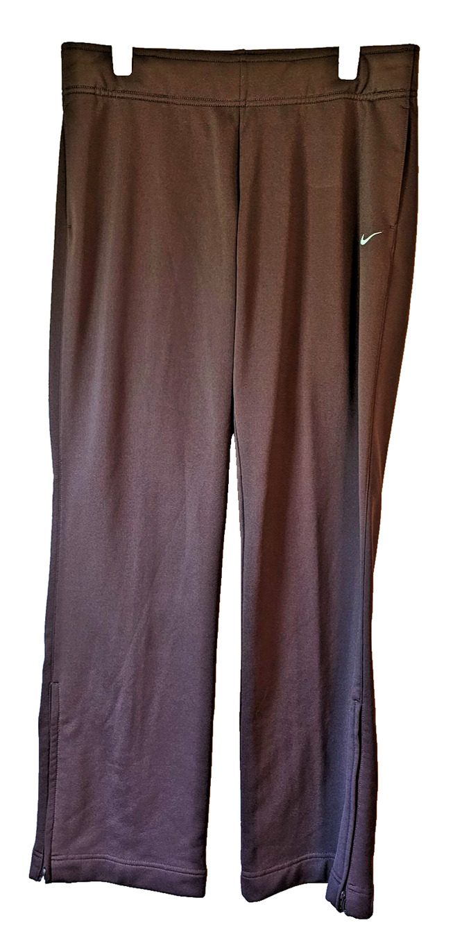 Nike Dri-FIT Womens Large Brown Straight Leg Track Pants Athletic Zip Hem